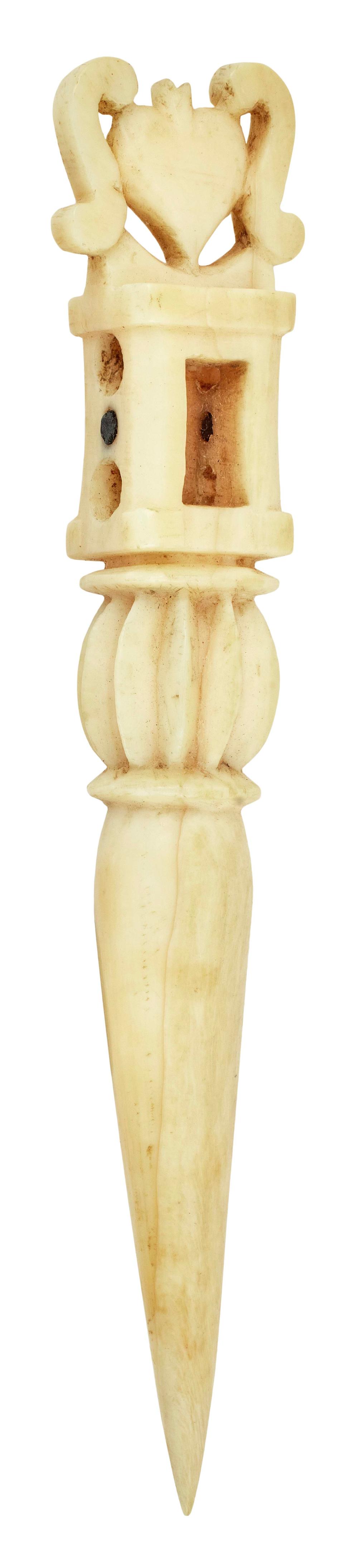 CARVED WHALE IVORY BODKIN 19TH