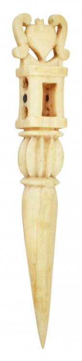 CARVED WHALE IVORY BODKIN 19TH