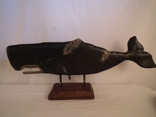 CARVED WHALE PLAQUELarge old carved