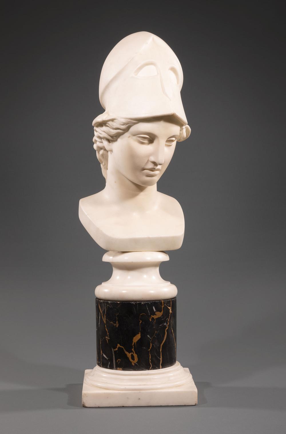 CARVED WHITE MARBLE BUST OF