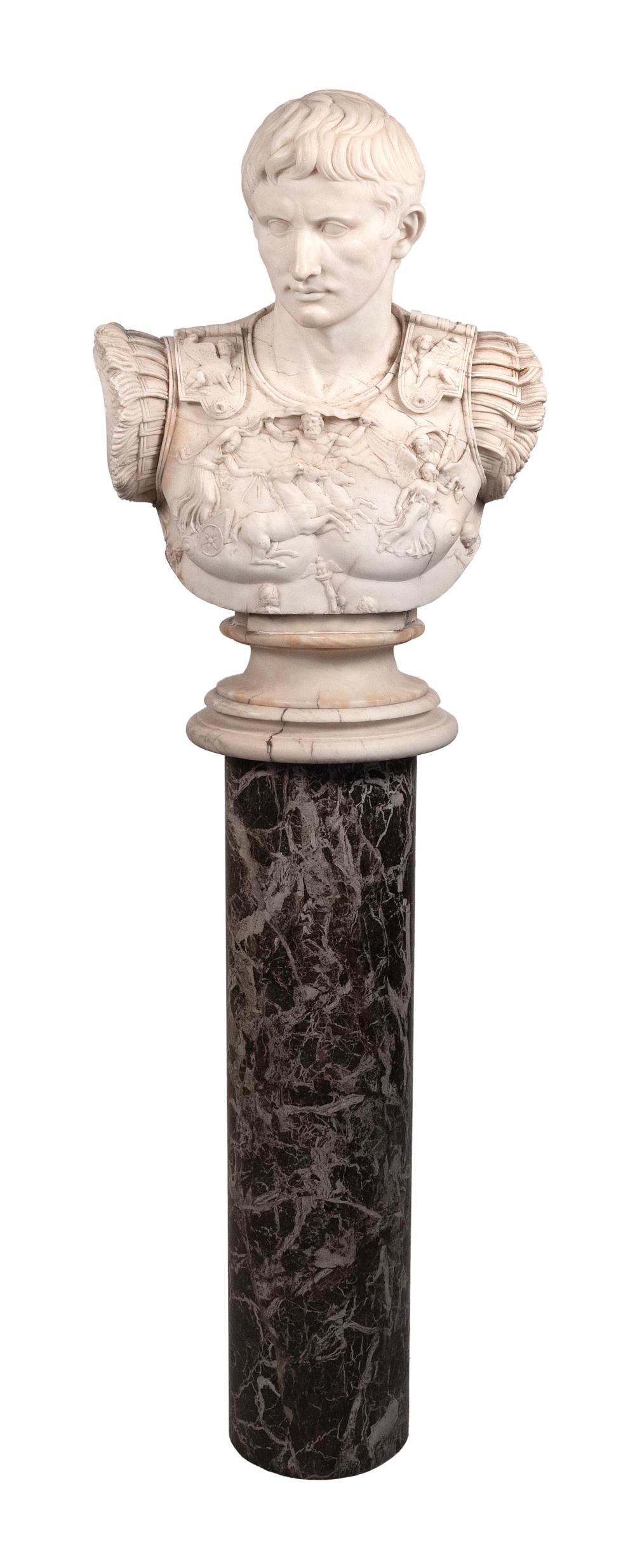 CARVED WHITE MARBLE BUST OF