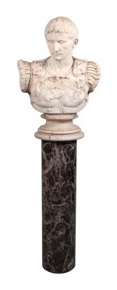 CARVED WHITE MARBLE BUST OF AU