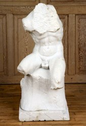 CARVED WHITE MARBLE MALE TORSO