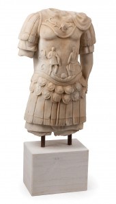 CARVED WHITE MARBLE TORSO OF A