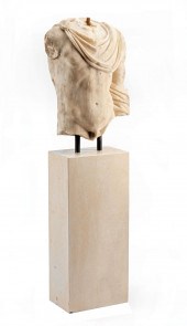 CARVED WHITE MARBLE TORSO OF A