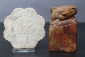 CARVED WHITE STONE PENDANT 3"