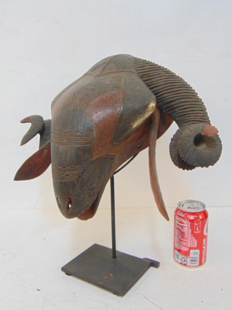 CARVED WOOD AFRICAN RAM MASK WITH