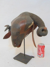 CARVED WOOD AFRICAN RAM MASK W