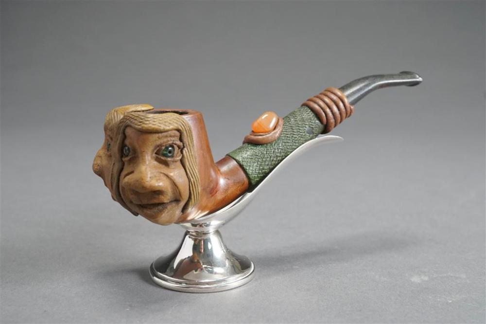 CARVED WOOD AND AGATE MOUNTED