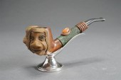 CARVED WOOD AND AGATE MOUNTED
