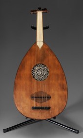 Carved Wood and Bone Lute or E