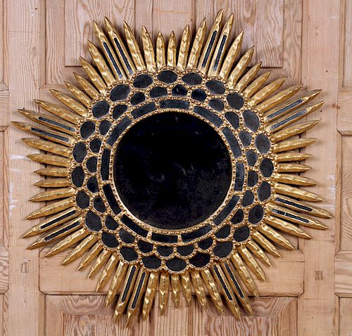 CARVED WOOD AND GLASS SUNBURST
