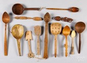 CARVED WOOD AND HORN SPOONS AN