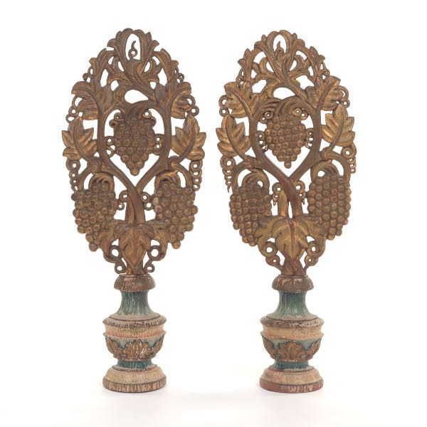 CARVED WOOD AND PAINTED ORNAMENTS