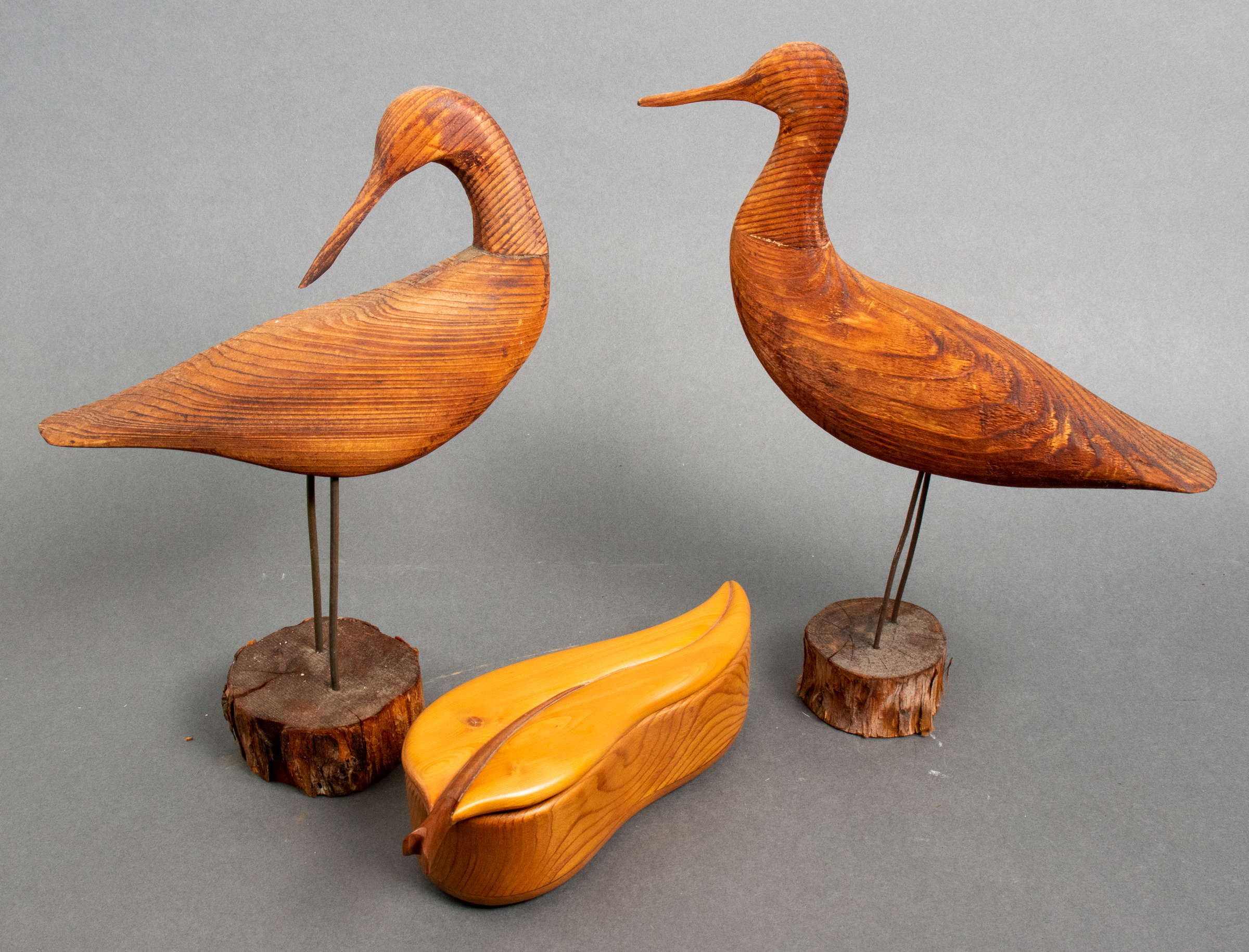 CARVED WOOD BIRD SCULPTURES &