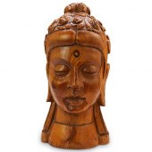 CARVED WOOD BUDDHA BUSTDESCRIP