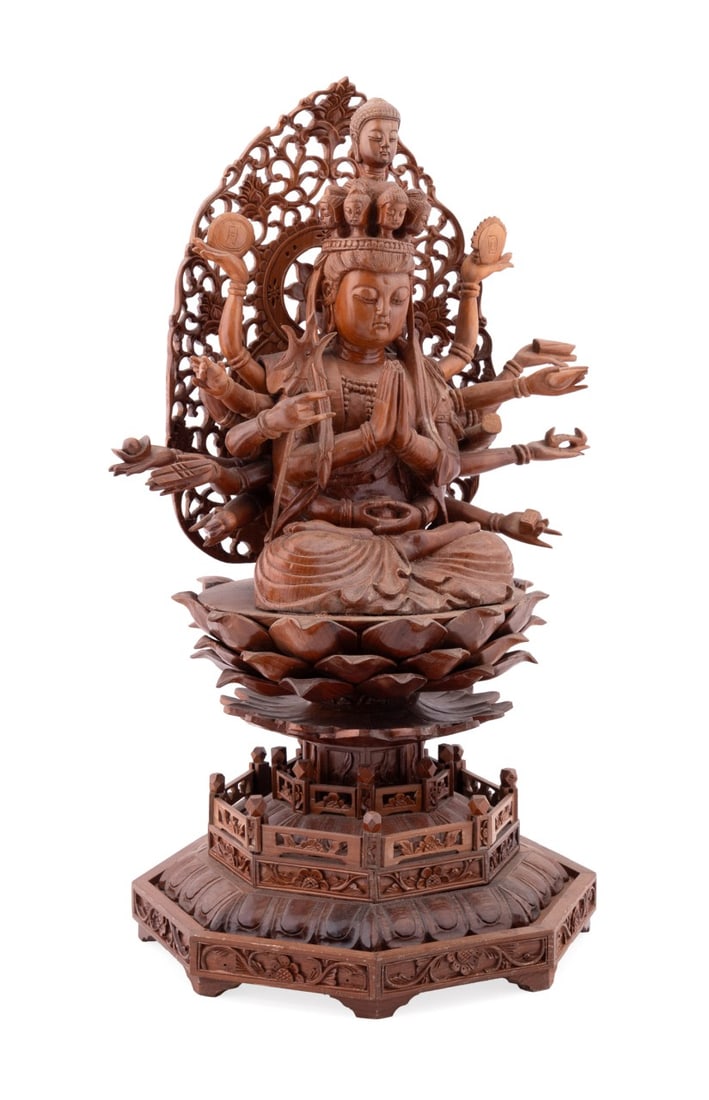 CARVED WOOD BUDDHIST FIGURE, MAHA