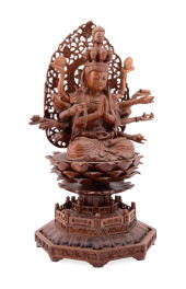 CARVED WOOD BUDDHIST FIGURE, M