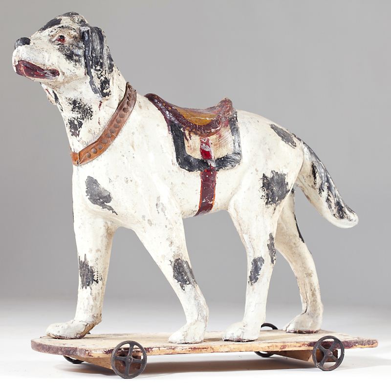 Carved Wood Canine Pull Toy circa