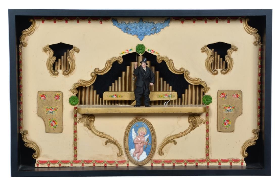 CARVED WOOD CARNIVAL DIORAMA OF A