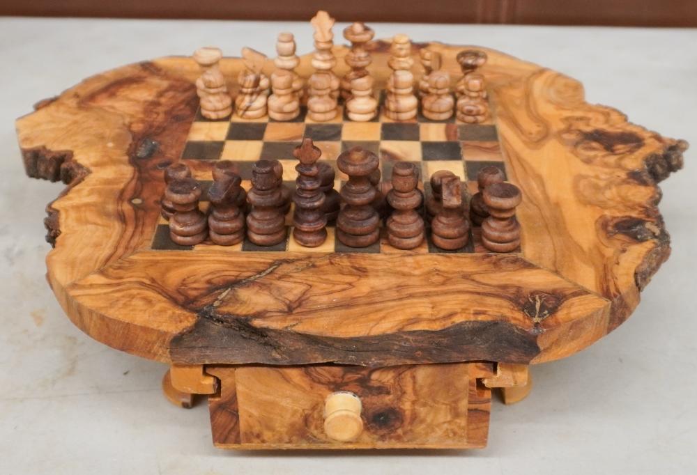CARVED WOOD CHESSBOARD WITH