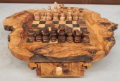CARVED WOOD CHESSBOARD WITH PI