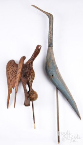 CARVED WOOD CRANE AND EAGLE<br