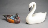 CARVED WOOD DUCK AND SWAN, DUC