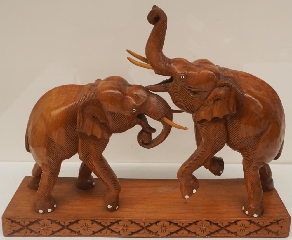 CARVED WOOD ELEPHANT FIGURAL GROUP,