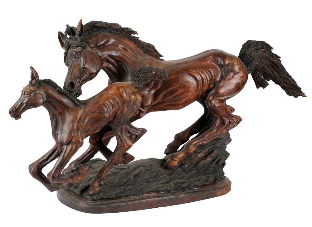 CARVED WOOD FIGURAL GROUP OF TWO