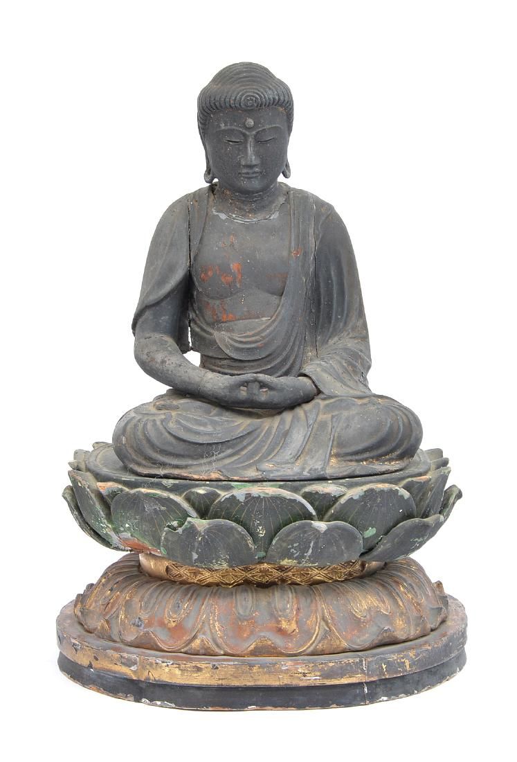CARVED WOOD FIGURE. AMITABHA