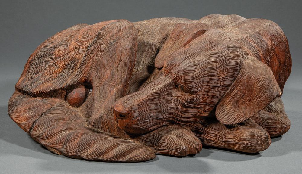 CARVED WOOD FIGURE OF A DOGCarved