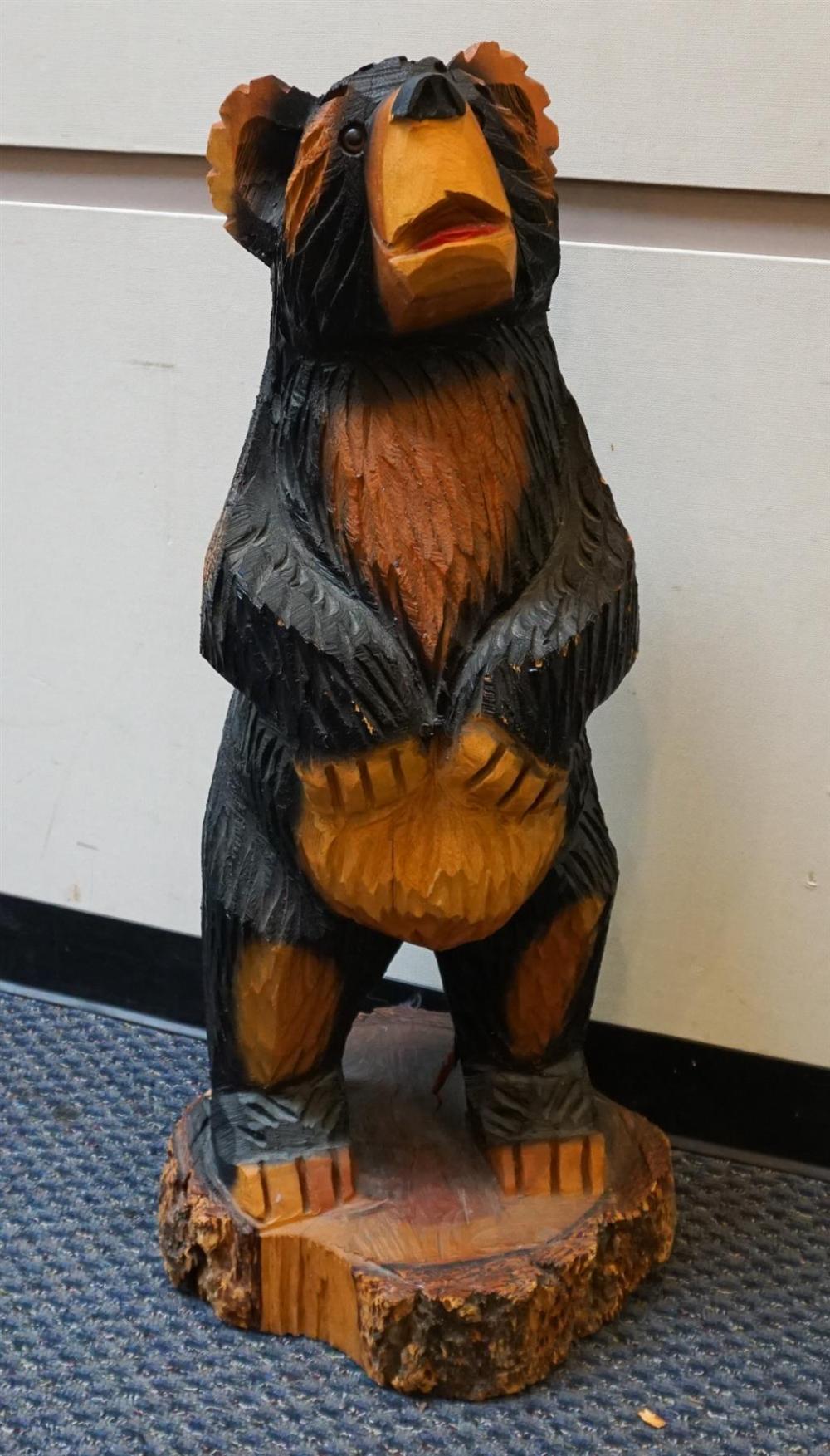 CARVED WOOD FIGURE OF A BEAR,