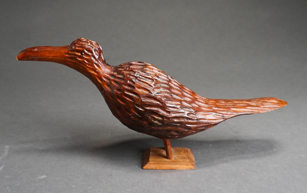 CARVED WOOD FIGURE OF A BIRD, H: