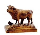 Carved wood figure of bull pos