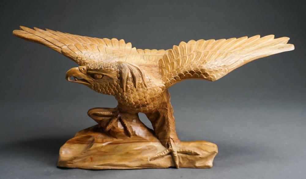 CARVED WOOD FIGURE OF PERCHED
