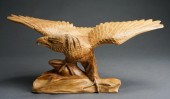 CARVED WOOD FIGURE OF PERCHED