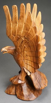 CARVED WOOD FIGURE OF PERCHED