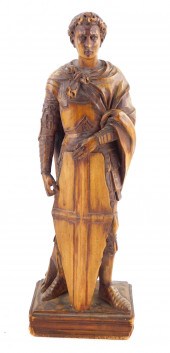 CARVED WOOD FIGURE OF SAINT GE