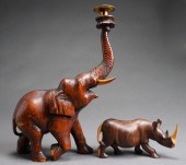 CARVED WOOD FIGURES OF ELEPHAN