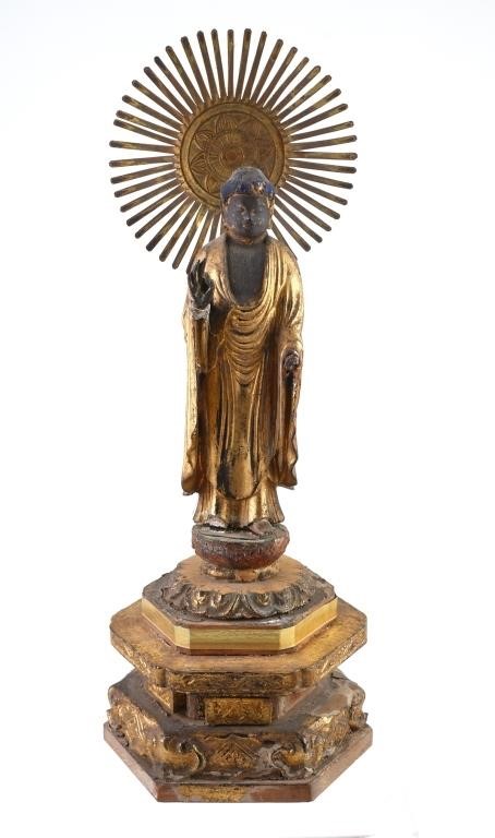 CARVED WOOD & GILT BUDDHA