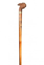 CARVED WOOD HARE CANE, 19TH CE