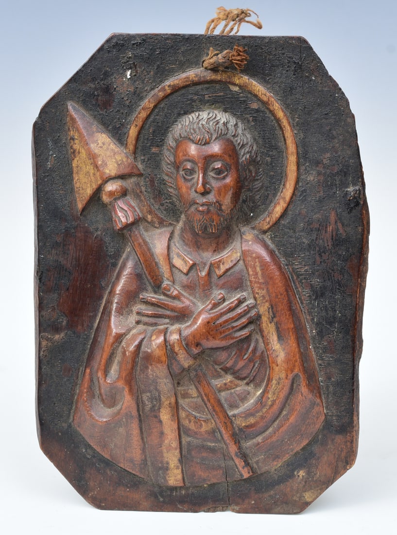 CARVED WOOD ICON OF ST.