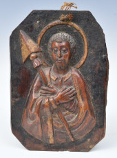CARVED WOOD ICON OF ST. THADDE