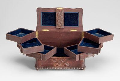 Carved wood jewelry box, lift top