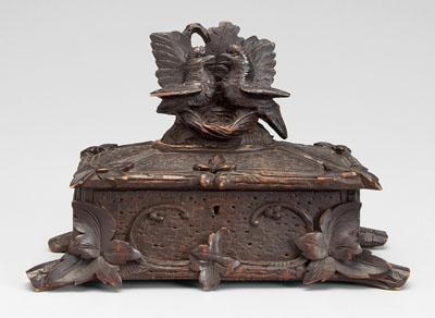 Carved wood jewelry cask,