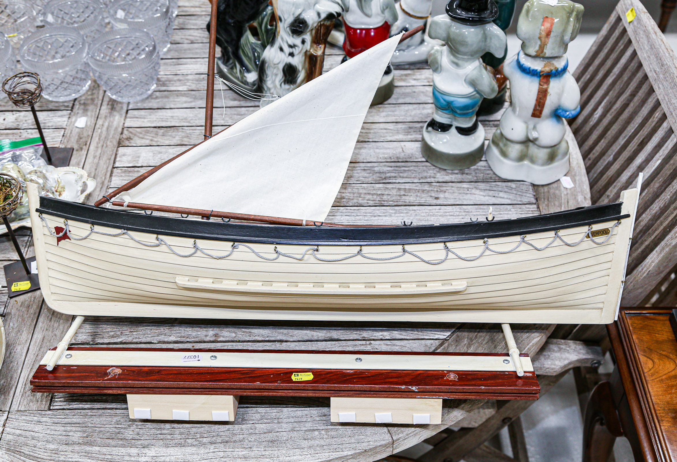 CARVED WOOD LIFE BOAT MODEL