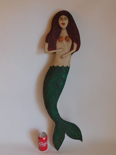CARVED WOOD MERMAID PLAQUELarge