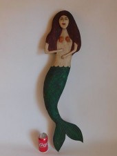 CARVED WOOD MERMAID PLAQUELarg
