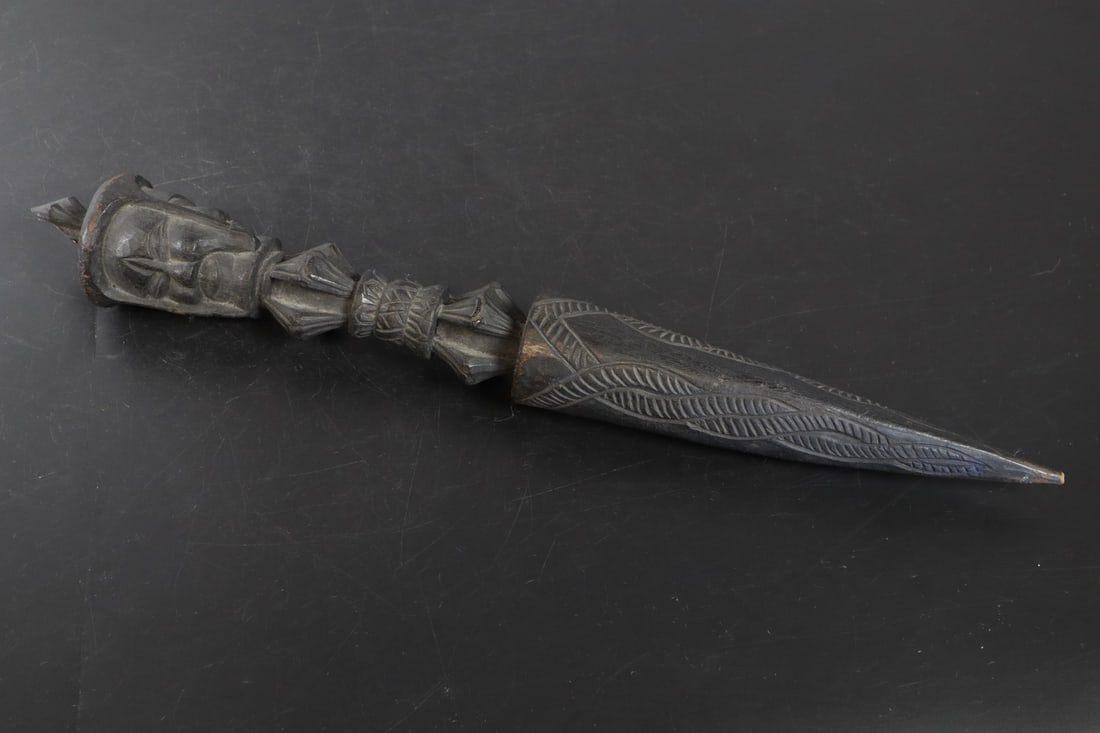 CARVED WOOD PHURBA RITUAL DAGGER